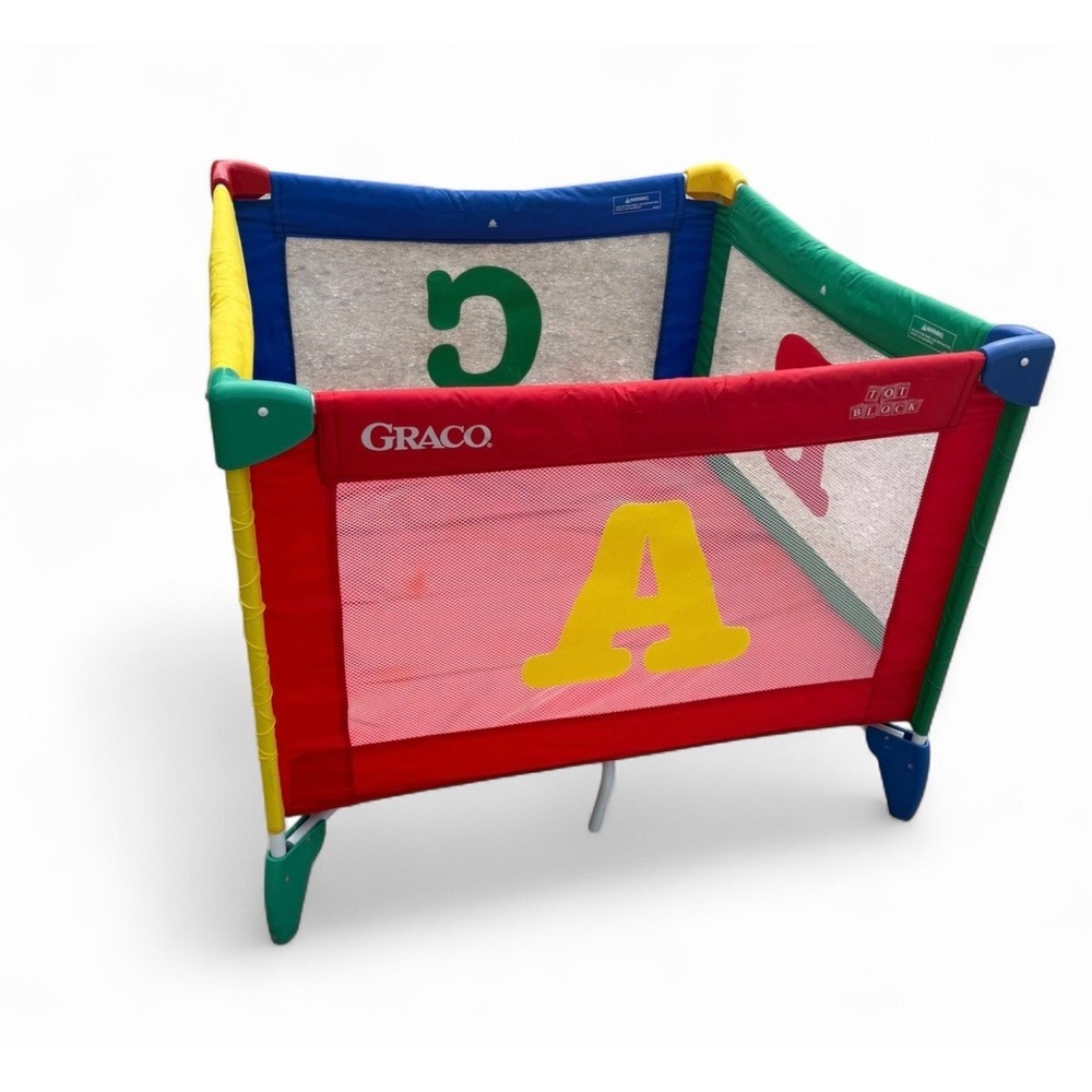 Graco Tot Block ABCD Color Block Play Yard Portable Baby Playpen w/ Mat Vintage